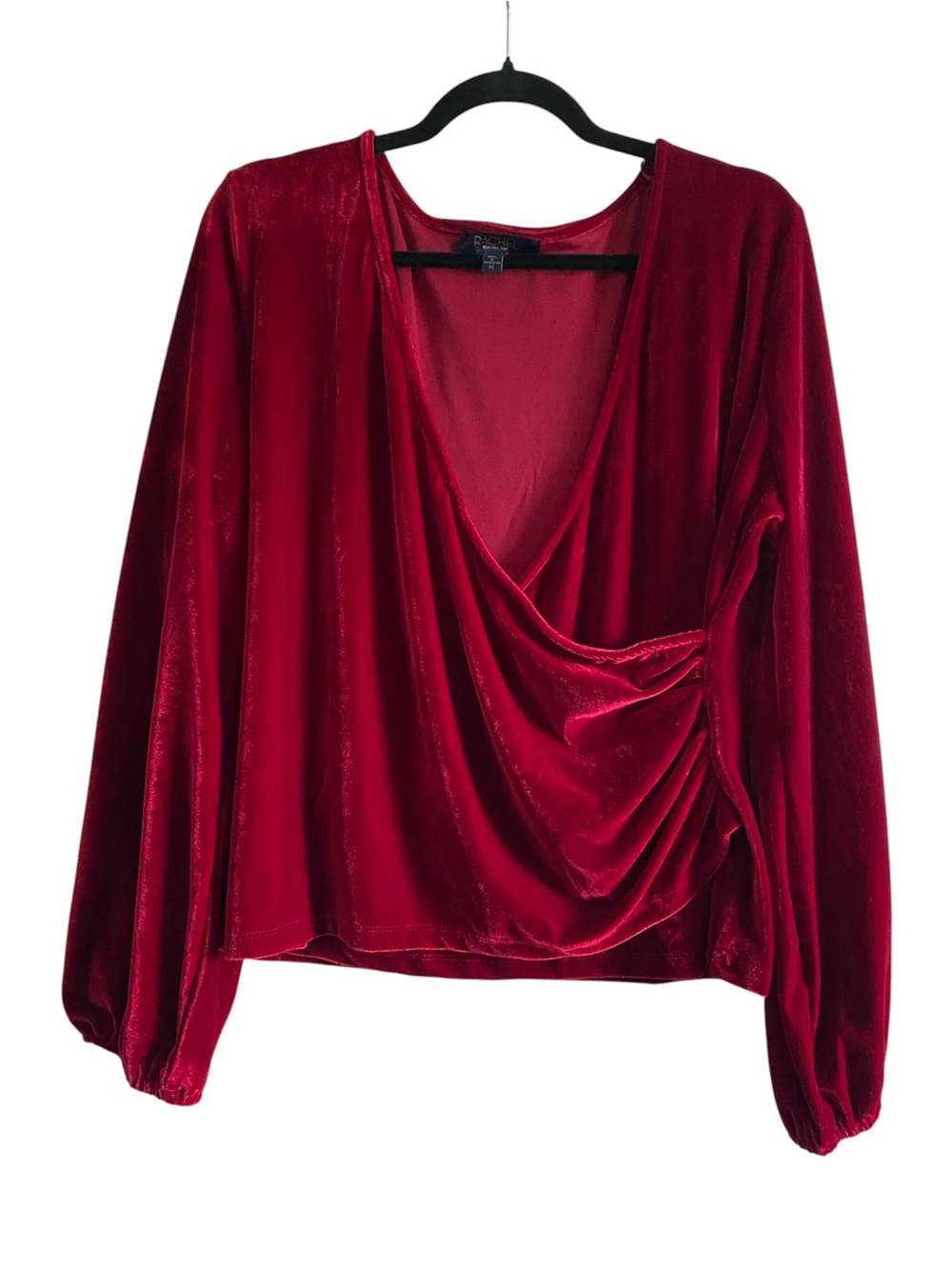 Rachel Roy Red Velvet Faux Wrap Long Sleeve Stretch Blouse Top XL